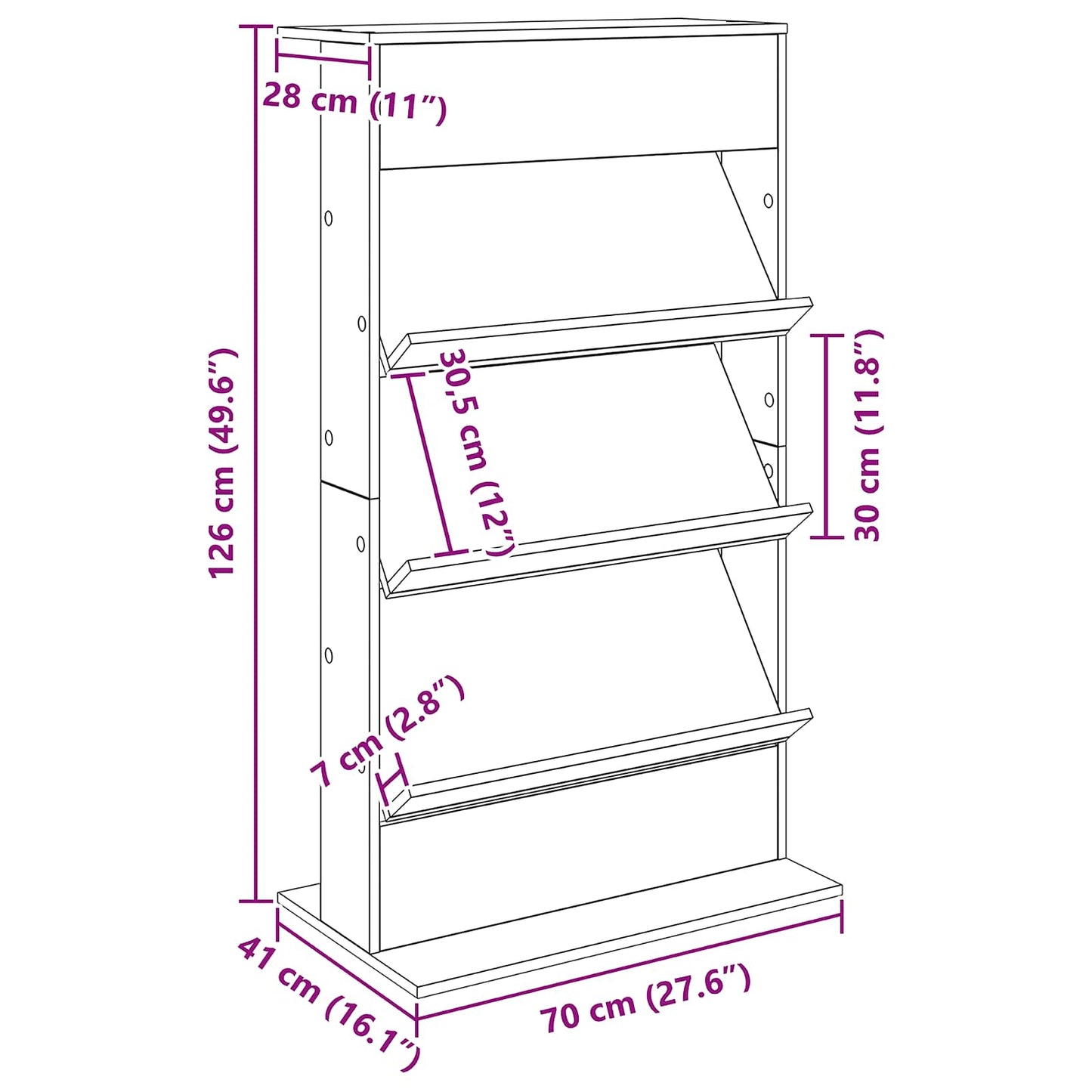 Magasin Rack Gammelt træ 70 x 41 x 126 cm Konstrueret træ