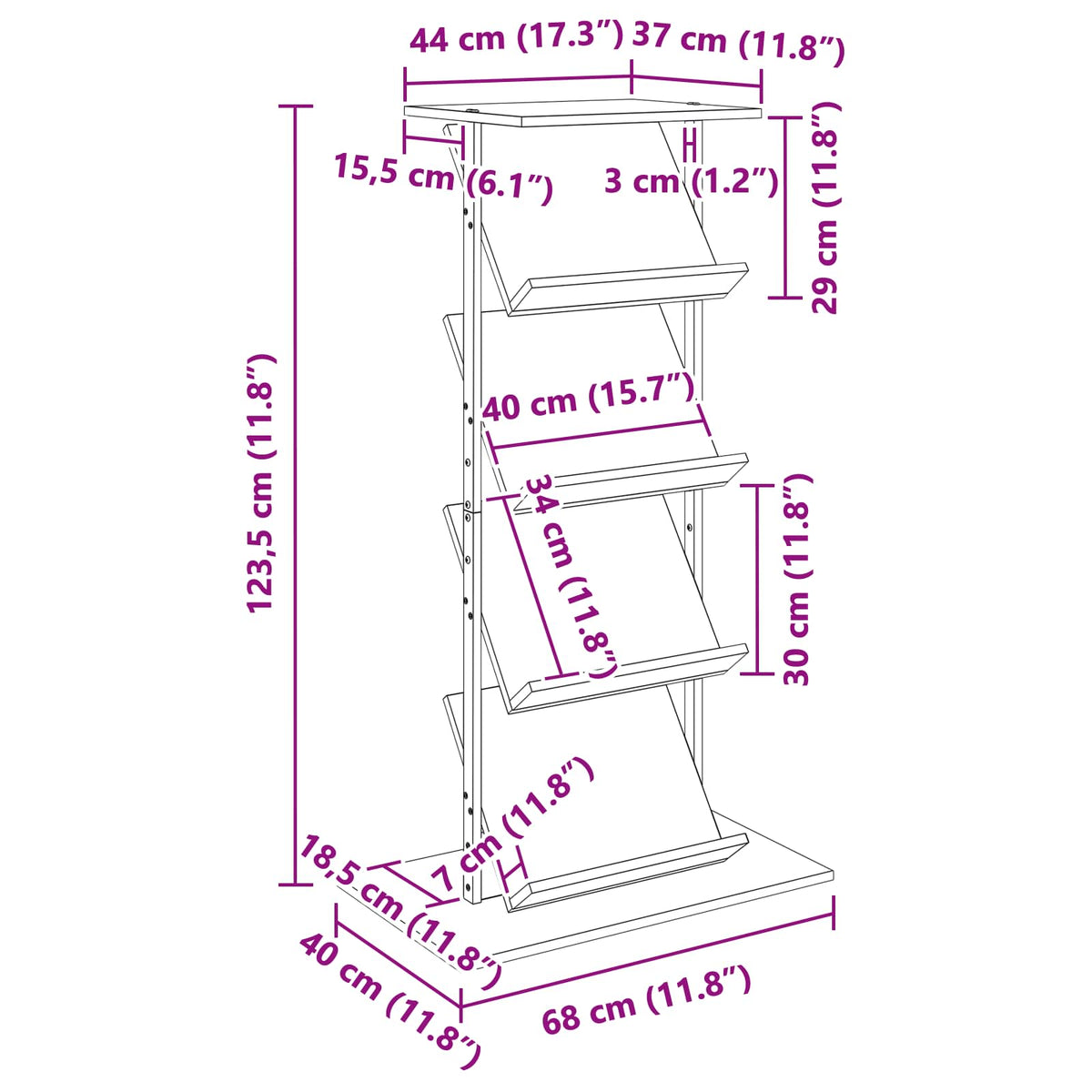 Magasin Rack Røget eg 68 x 40 x 123.5 cm Konstrueret træ
