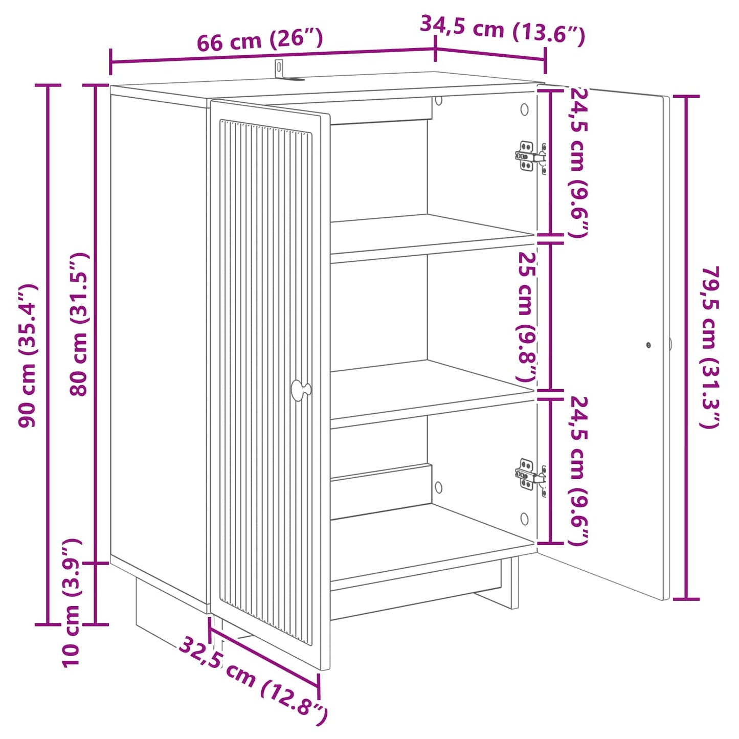 Sideboard Gammelt træ 66 x 34,5 x 90 cm Konstrueret træ