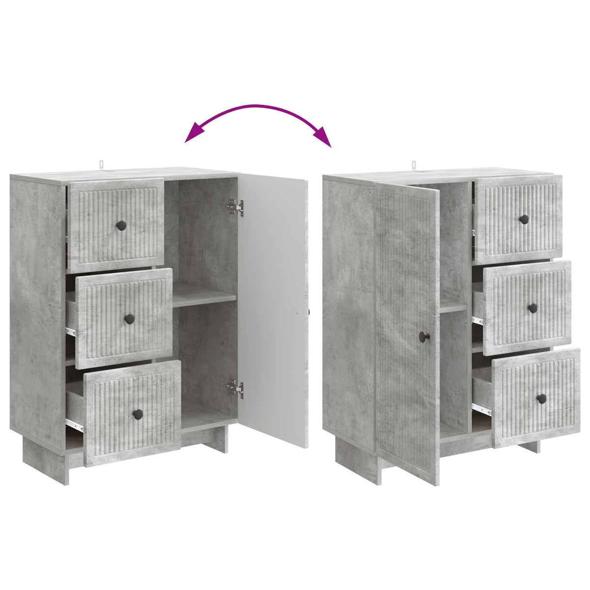 Sideboard med skuffe Betongrå 66 x 34,5 x 90 cm Konstrueret træ