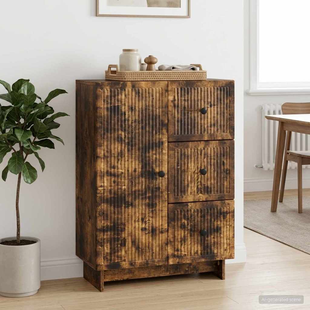 Sideboard med skuffe Røget eg 66 x 34,5 x 90 cm Konstrueret træ