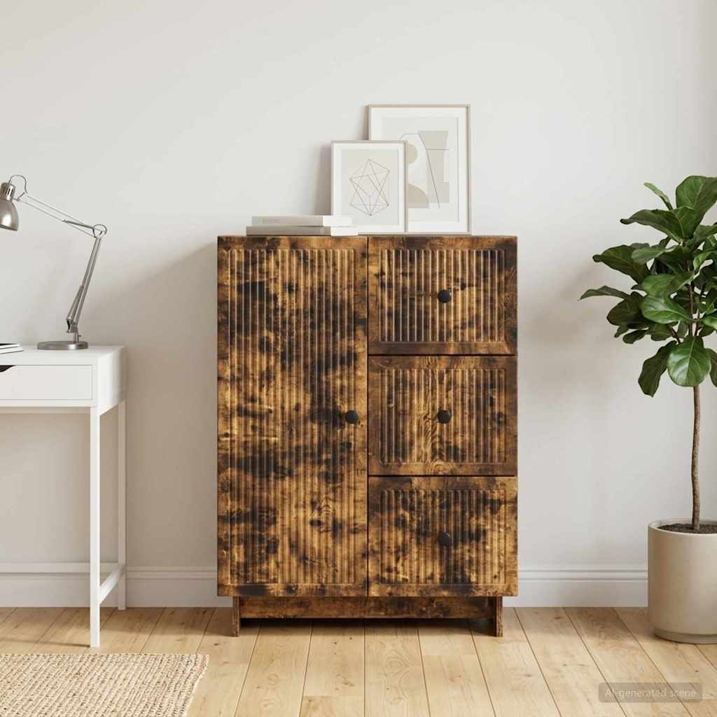 Sideboard med skuffe Røget eg 66 x 34,5 x 90 cm Konstrueret træ