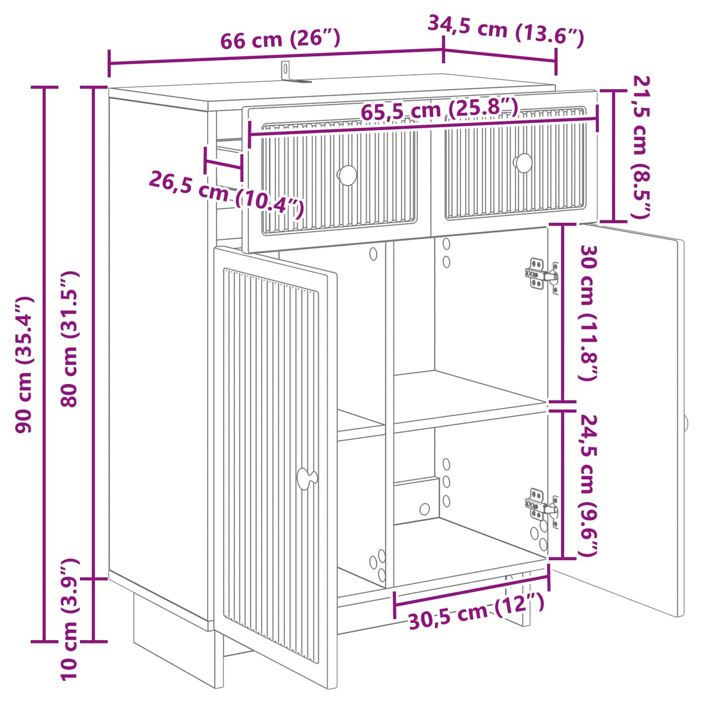Sideboard Sonoma-eg 66 x 34,5 x 90 cm Konstrueret træ