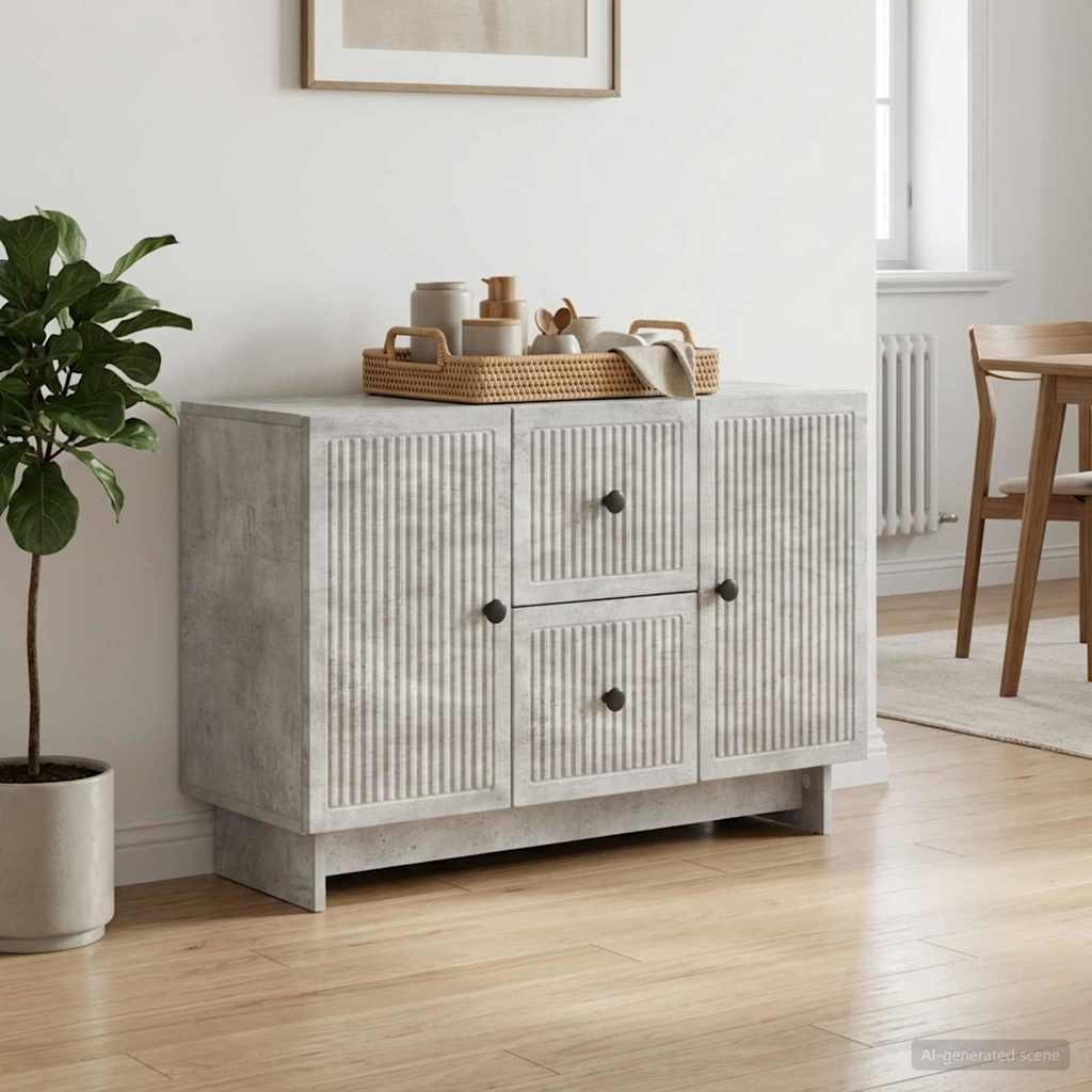Sideboard med skuffe Betongrå 89 x 34,5 x 60 cm Konstrueret træ
