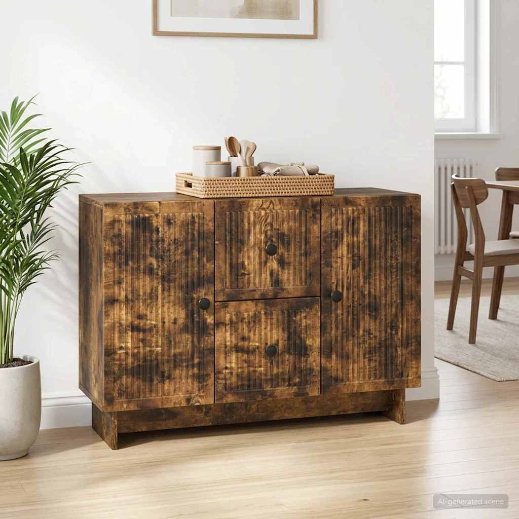 Sideboard med skuffe Røget eg 89 x 34,5 x 60 cm Konstrueret træ