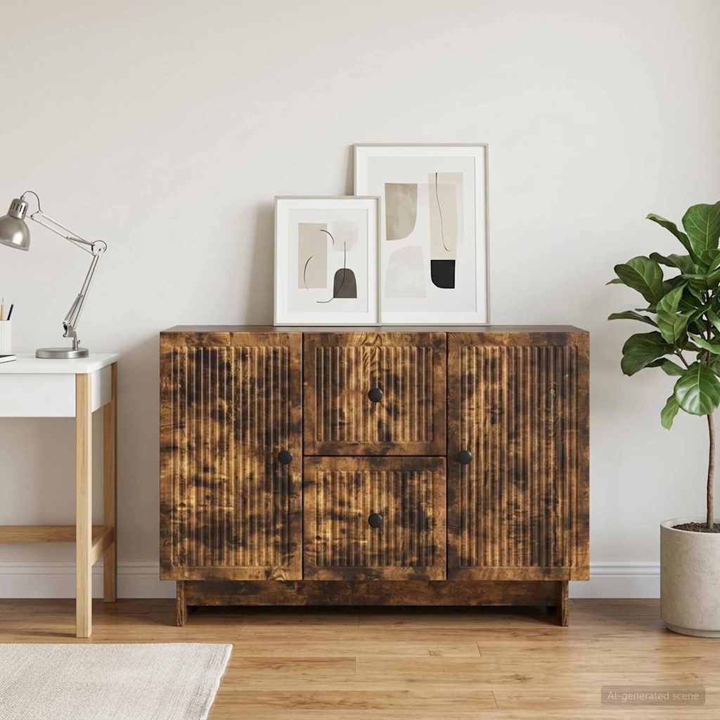 Sideboard med skuffe Røget eg 89 x 34,5 x 60 cm Konstrueret træ