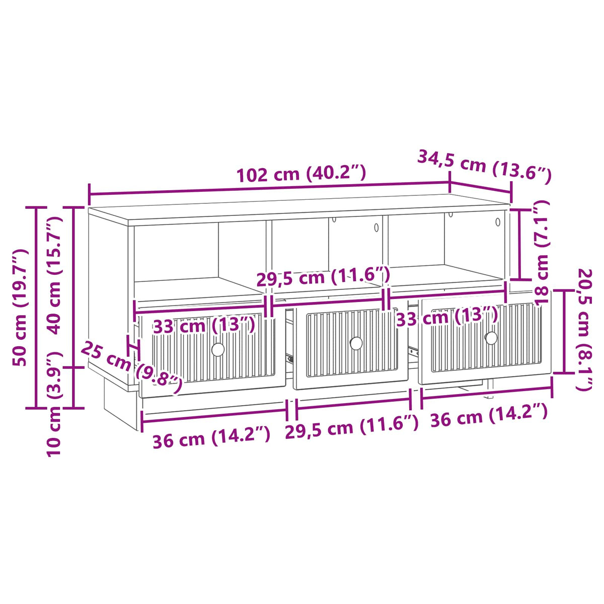 TV-skab med skuffe Sonoma-eg 102 x 34,5 x 50 cm Konstrueret træ