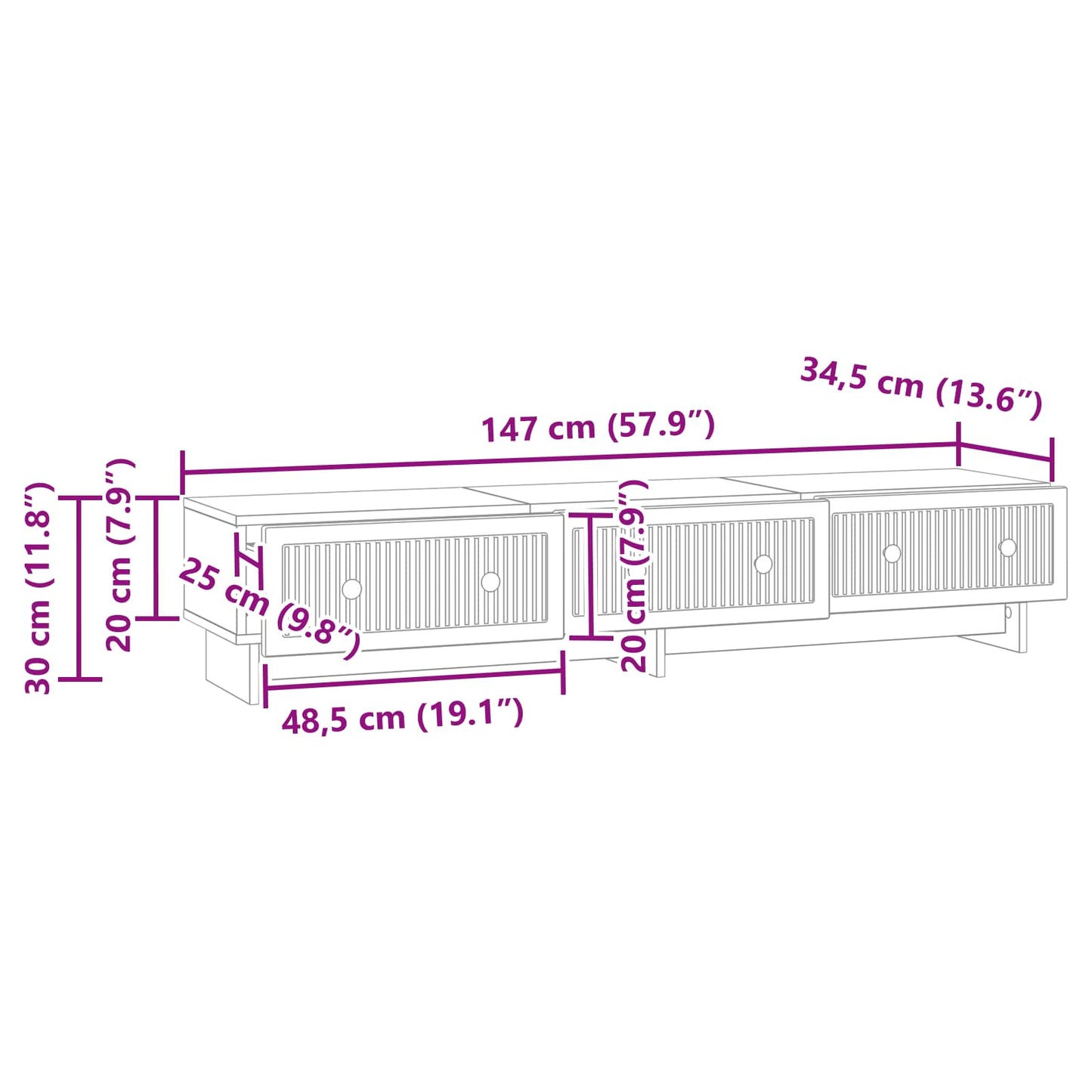 TV-skab 147 x 34,5 x 30 cm Gammelt træ Konstrueret træ