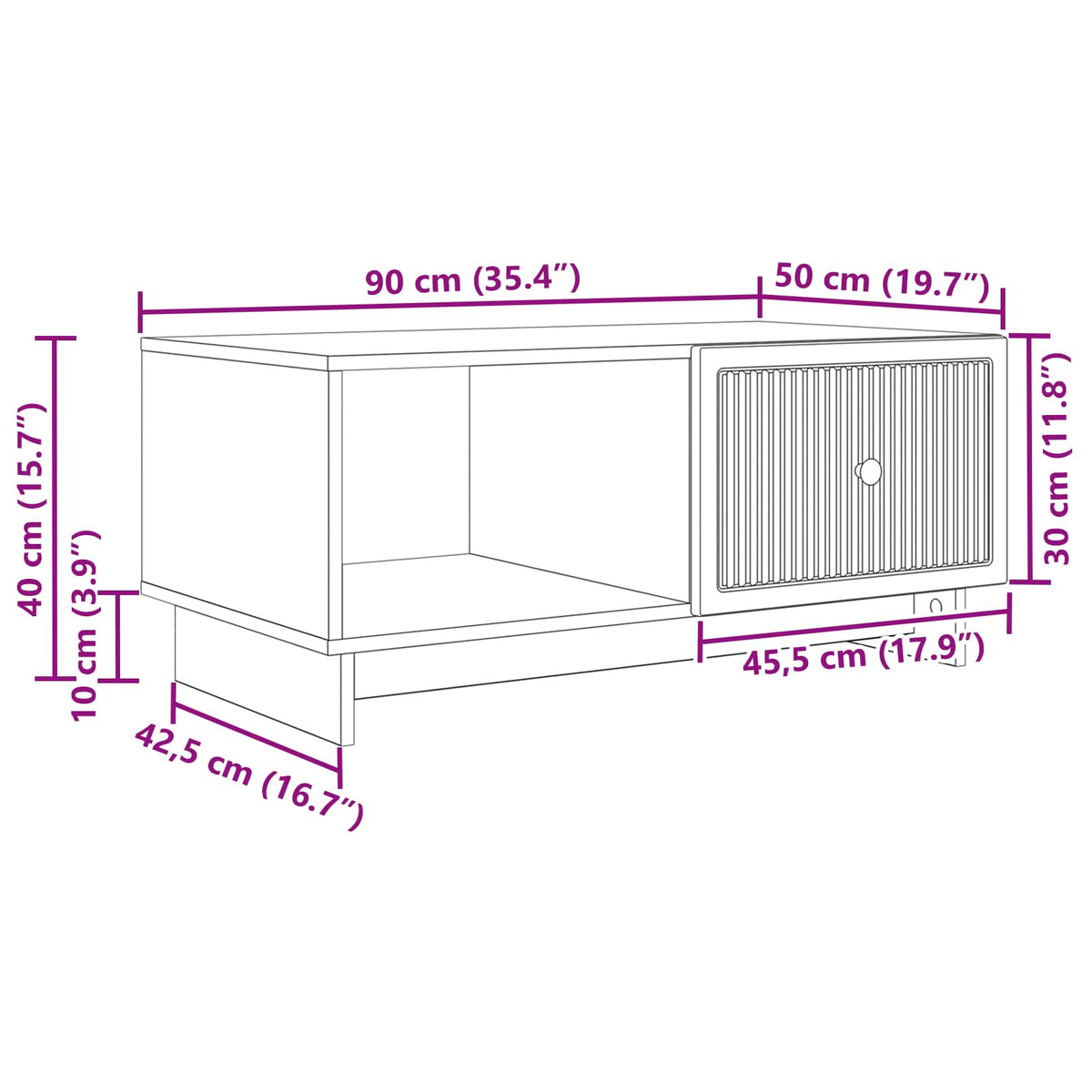 Sofabord Sonoma-eg 90 x 50 x 40 cm Konstrueret træ