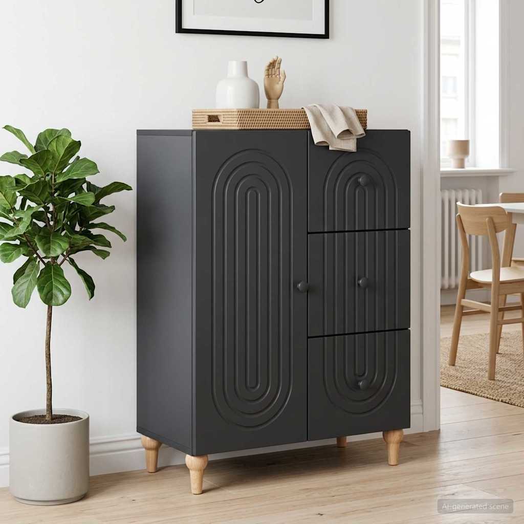 Sideboard med skuffe Sort 66 x 34,5 x 90 cm Konstrueret træ
