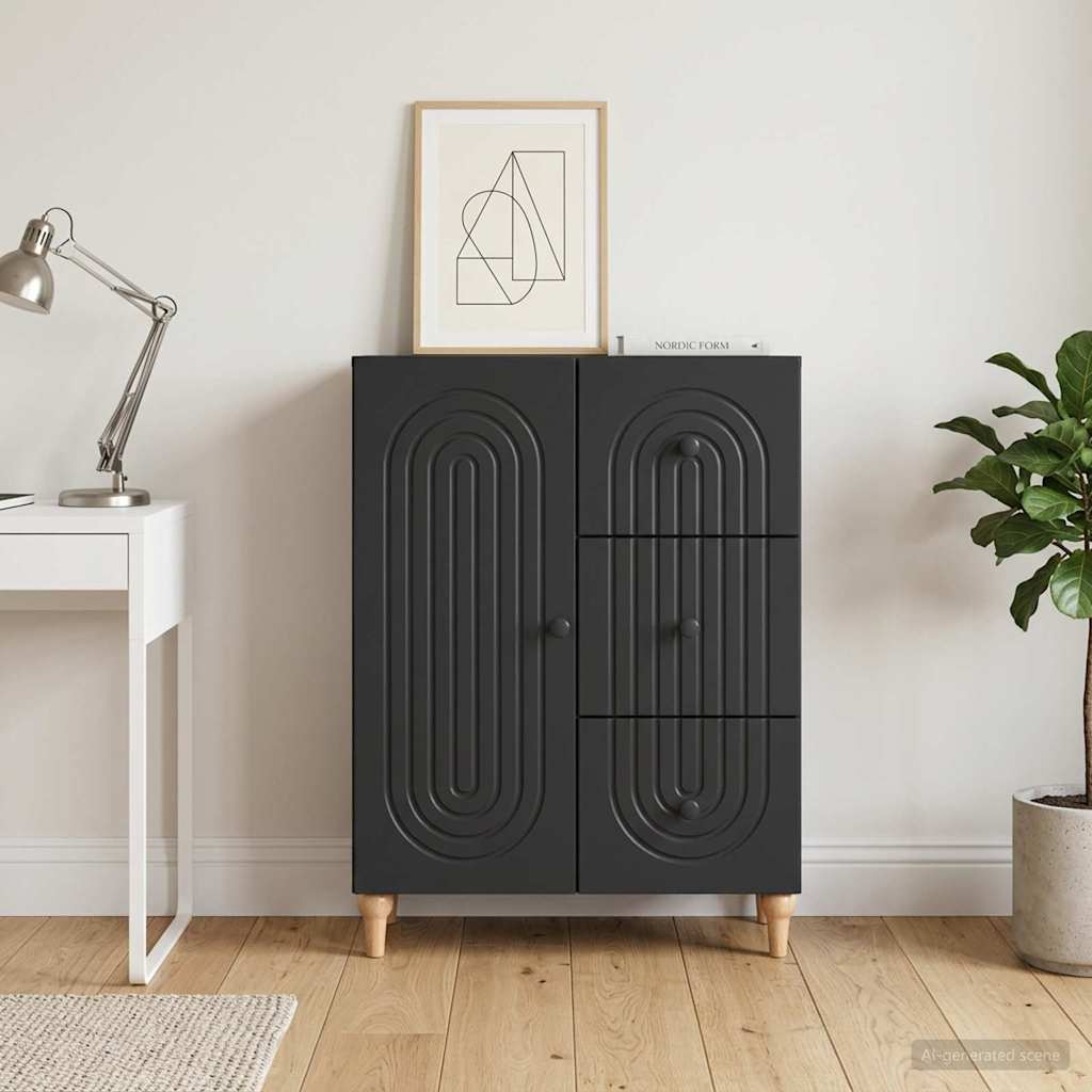 Sideboard med skuffe Sort 66 x 34,5 x 90 cm Konstrueret træ
