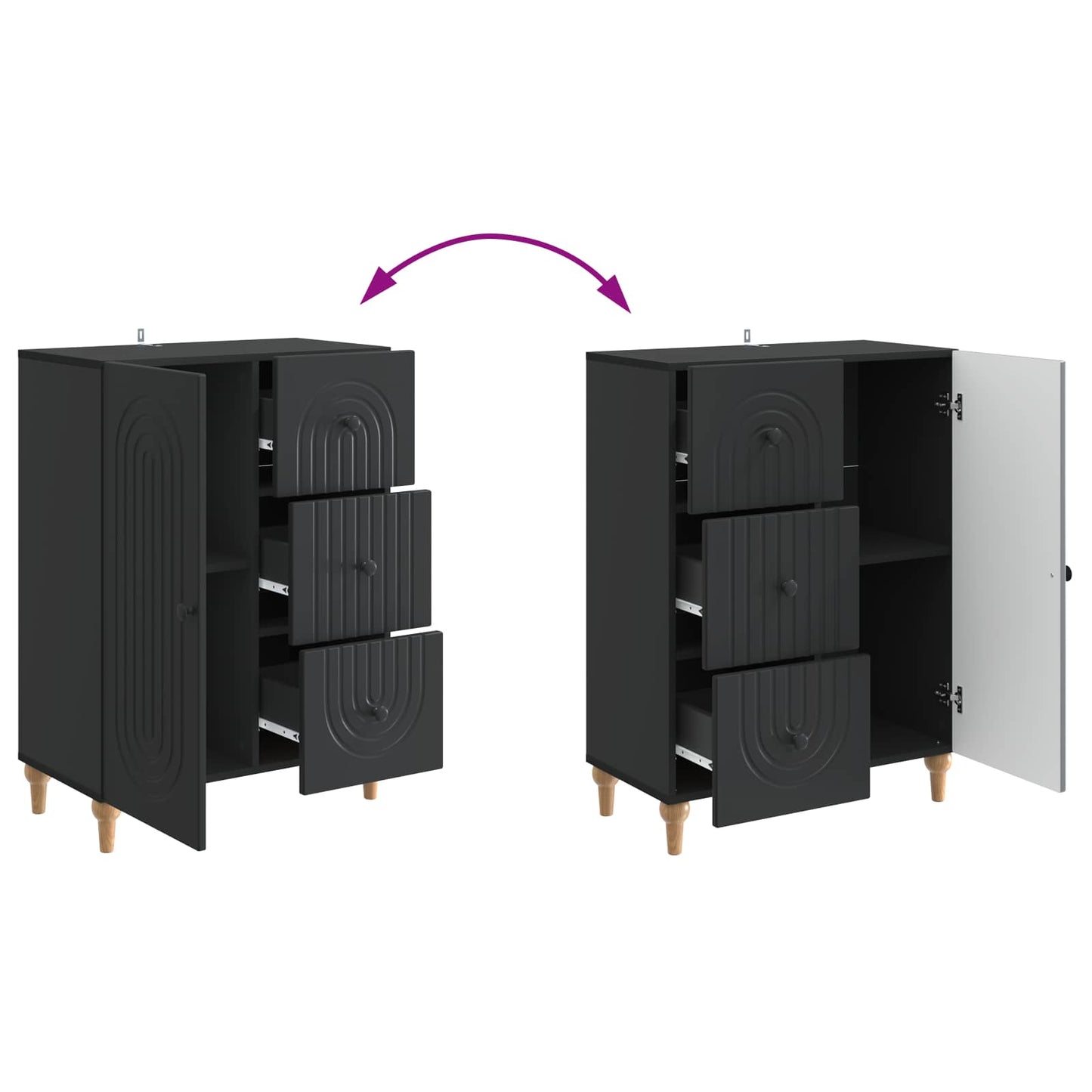 Sideboard med skuffe Sort 66 x 34,5 x 90 cm Konstrueret træ