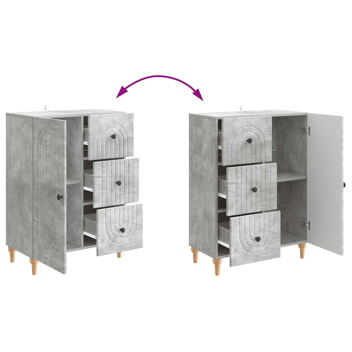 Sideboard med skuffe Betongrå 66 x 34,5 x 90 cm Konstrueret træ