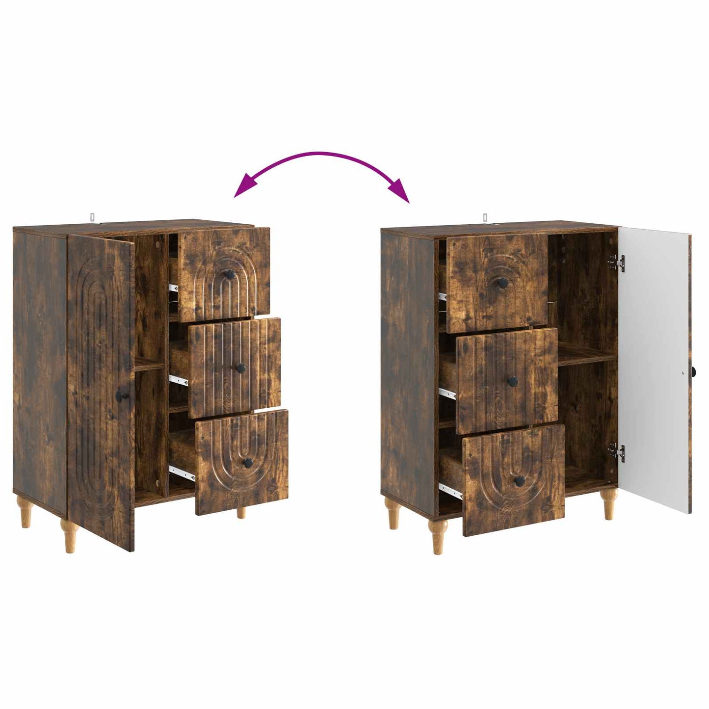 Sideboard med skuffe Røget eg 66 x 34,5 x 90 cm Konstrueret træ