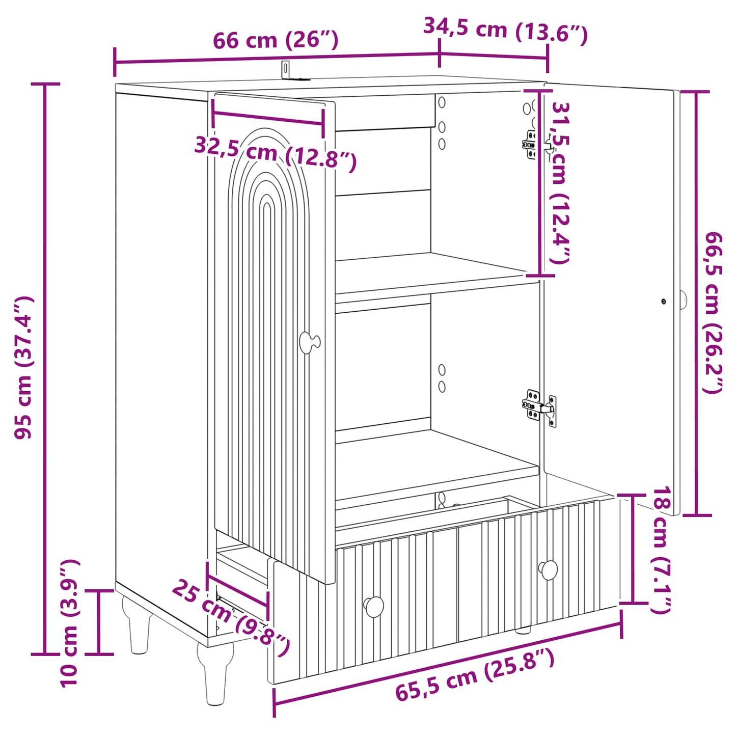 Sideboard Betongrå 66 x 34,5 x 95 cm Konstrueret træ
