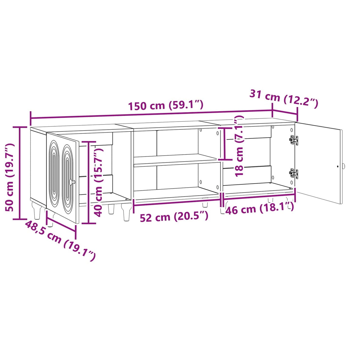 TV-skab 150 x 31 x 50 cm Sonoma-eg Konstrueret træ