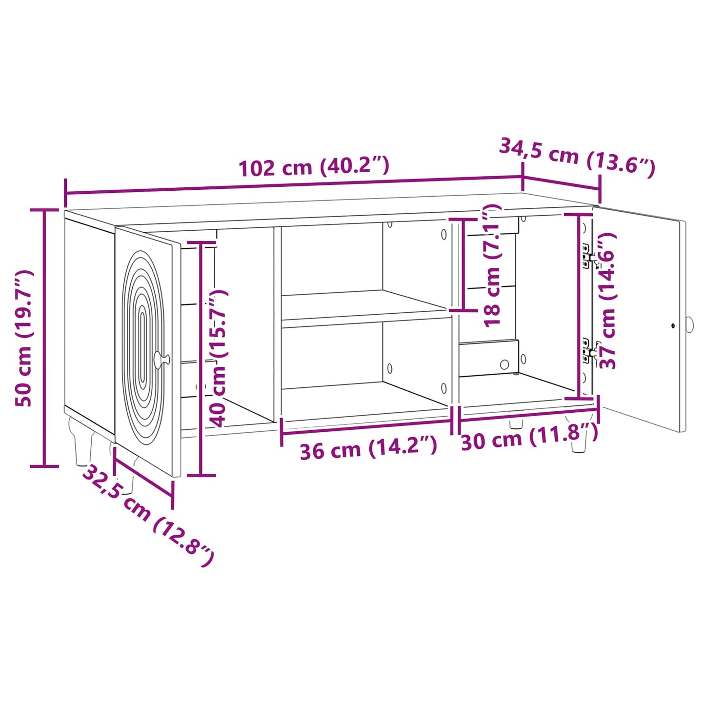 TV-skab 102 x 34,5 x 50 cm Grå sonoma-eg Konstrueret træ
