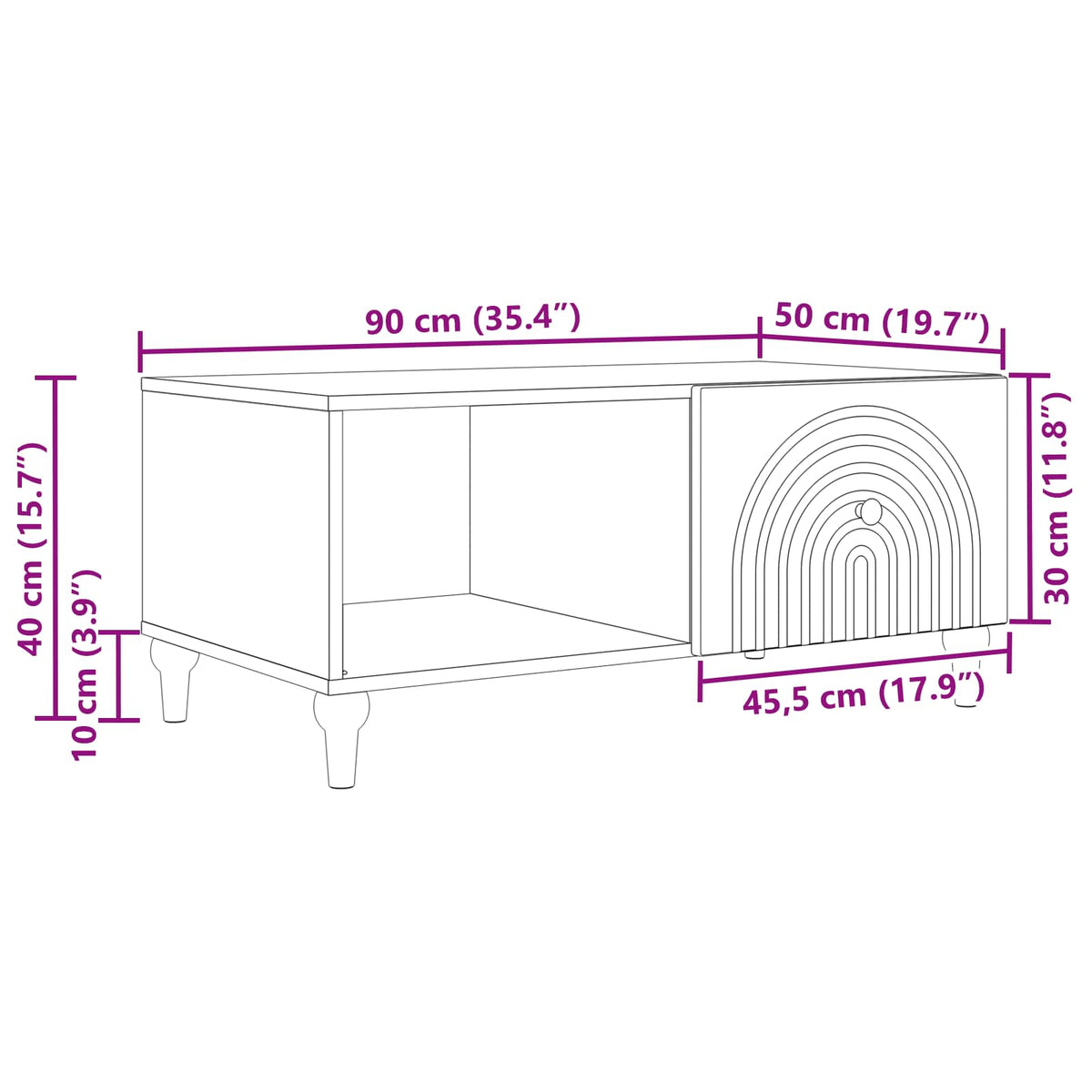 Sofabord Hvid 90 x 50 x 40 cm Konstrueret træ