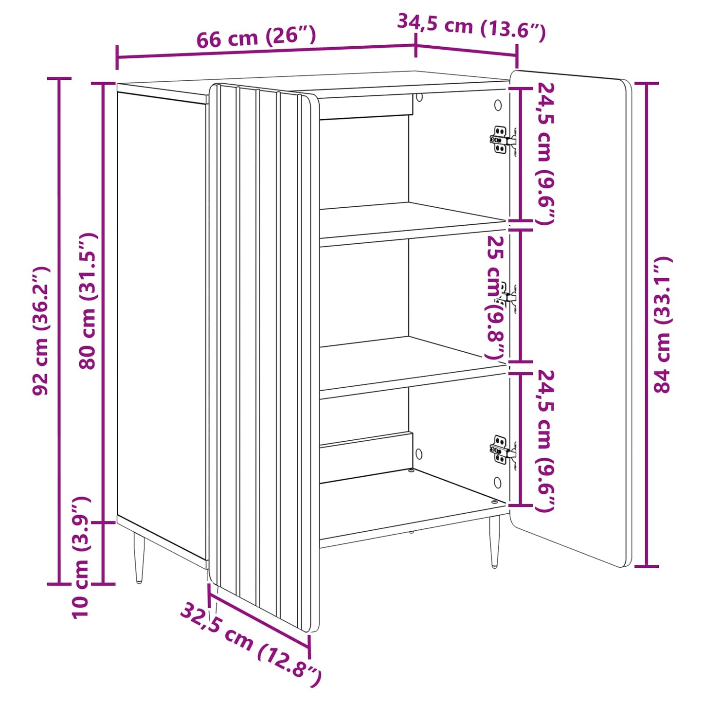 Sideboard Sonoma-eg 66 x 34,5 x 92 cm Konstrueret træ
