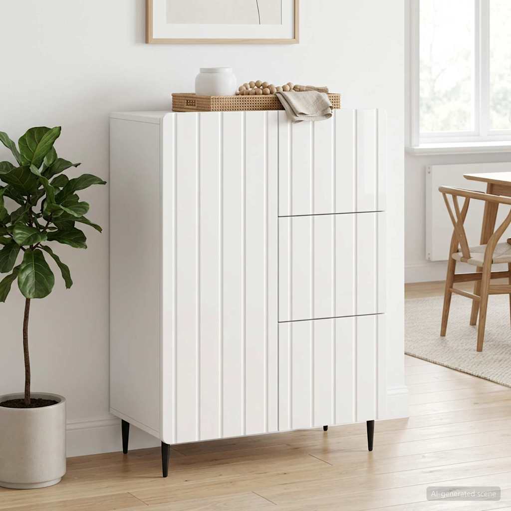 Sideboard Hvid højglans 66 x 34,5 x 91,5 cm Konstrueret træ
