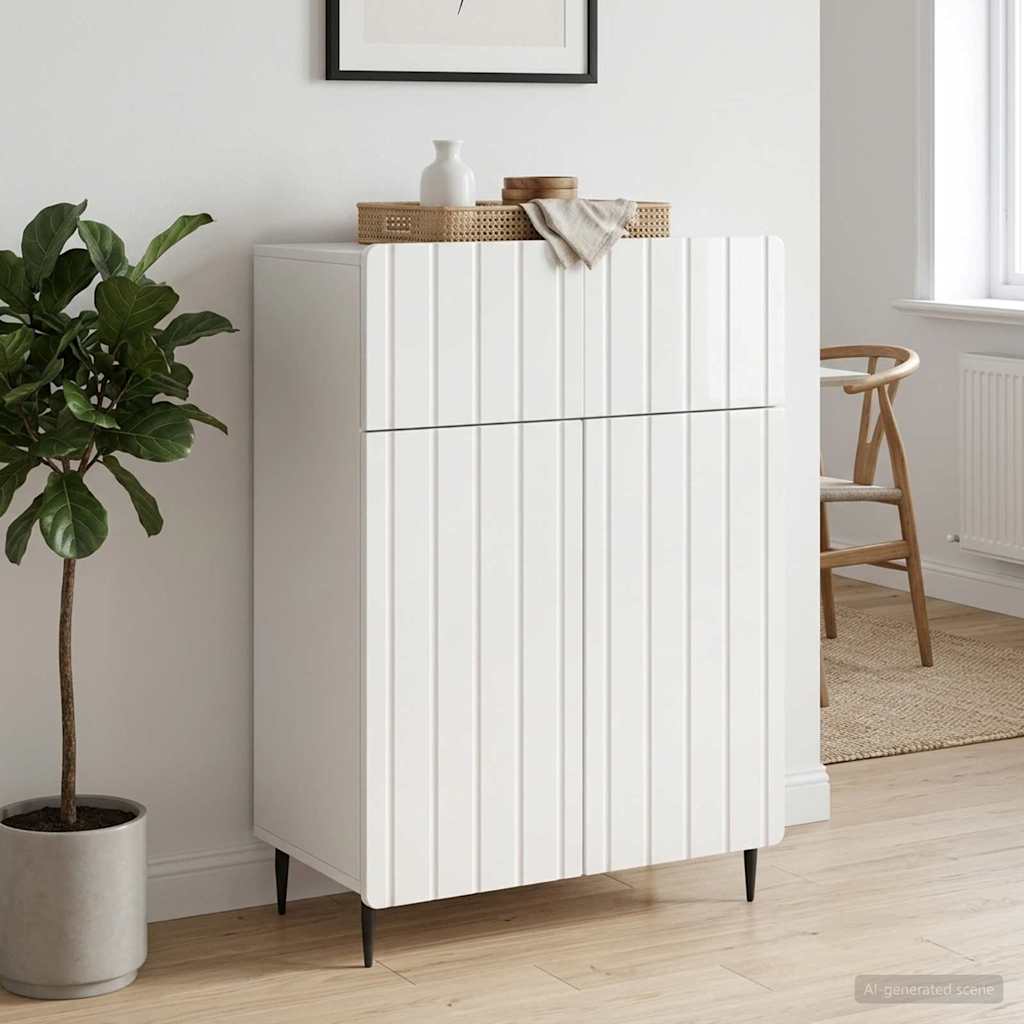 Sideboard Hvid højglans 66 x 34,5 x 92 cm Konstrueret træ