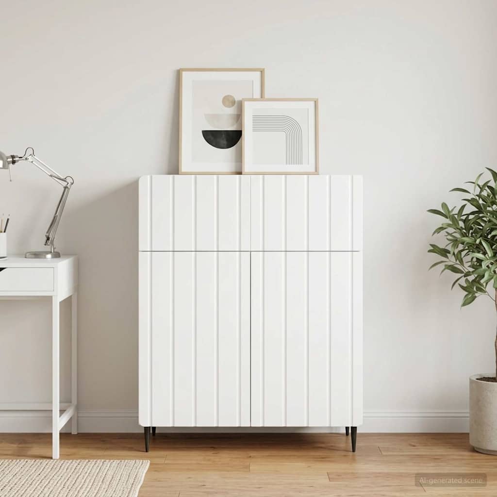 Sideboard Hvid højglans 66 x 34,5 x 92 cm Konstrueret træ