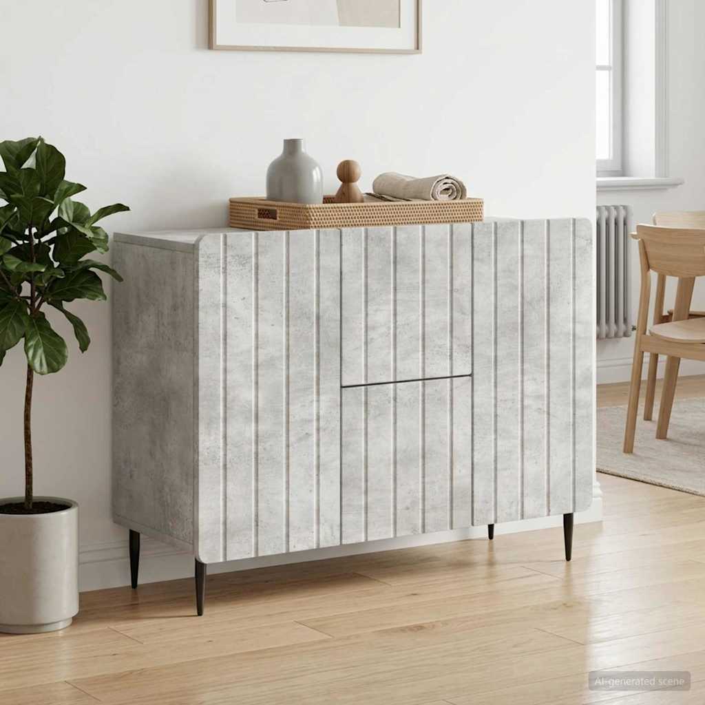 Sideboard med skuffe Betongrå 89 x 34,5 x 62 cm Konstrueret træ