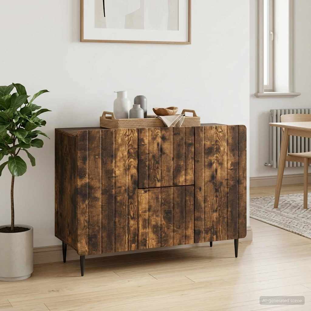 Sideboard med skuffe Røget eg 89 x 34,5 x 62 cm Konstrueret træ