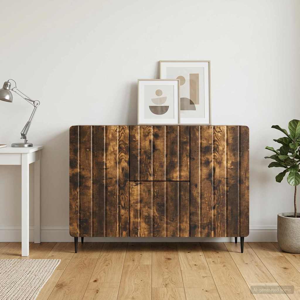 Sideboard med skuffe Røget eg 89 x 34,5 x 62 cm Konstrueret træ
