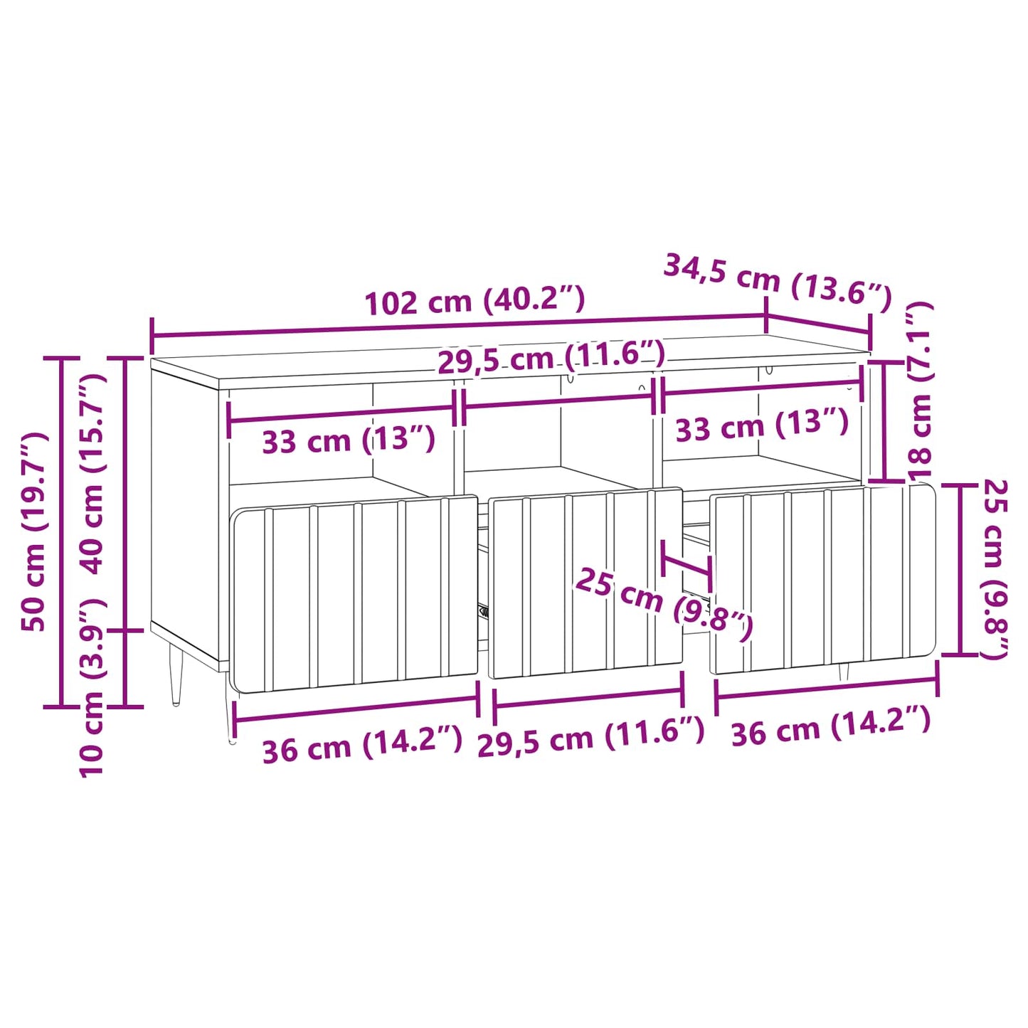 TV-skab med skuffe Betongrå 102 x 34,5 x 50 cm Konstrueret træ