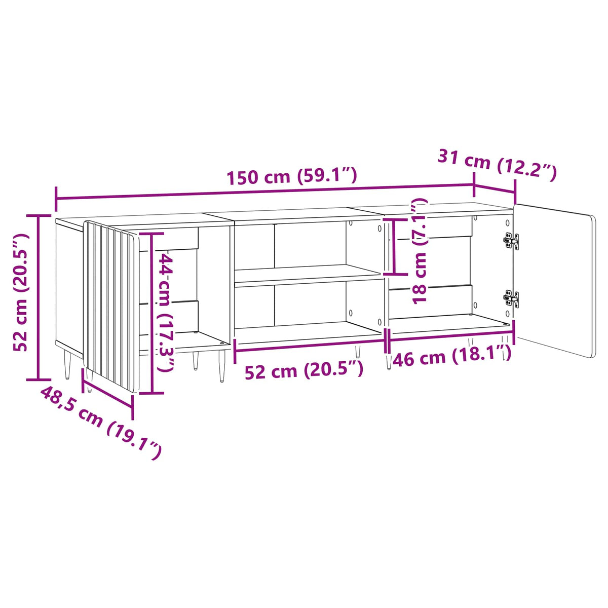 TV-skab Hvid højglans 150 x 31 x 52 cm Konstrueret træ