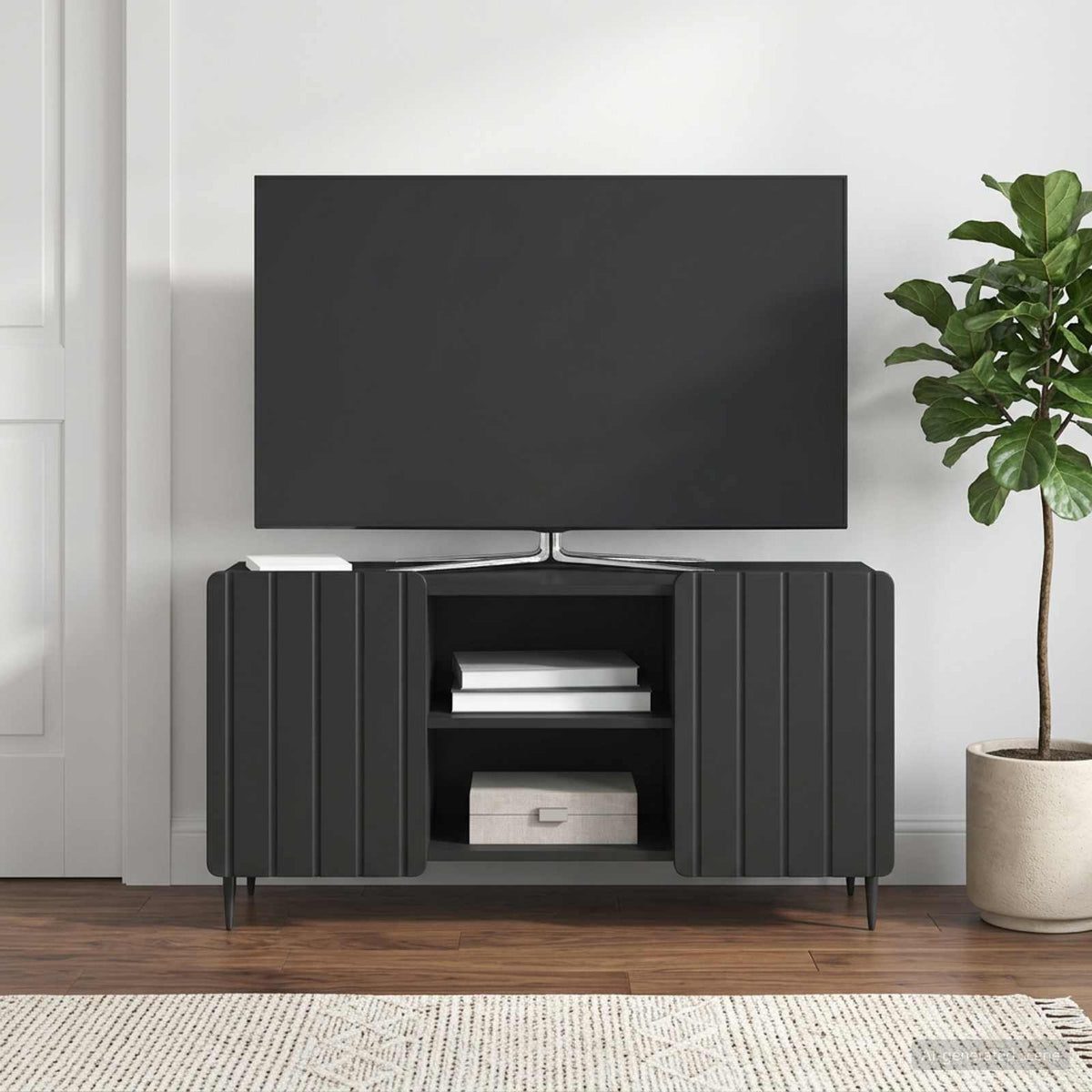 TV-skab 102 x 34,5 x 52 cm Sort Konstrueret træ