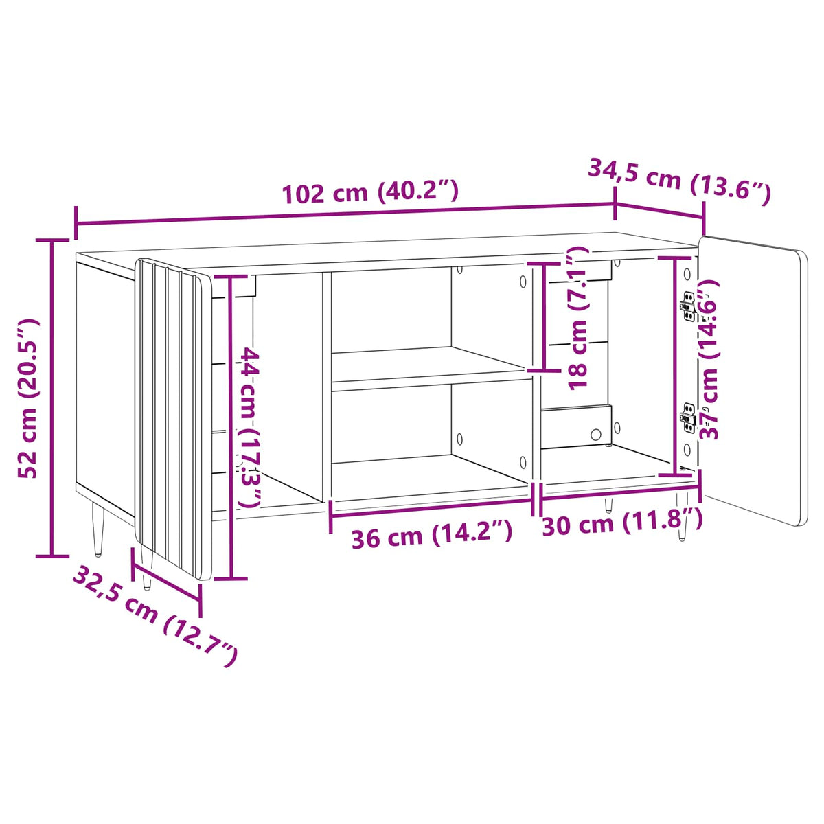 TV-skab 102 x 34,5 x 52 cm Gammelt træ Konstrueret træ