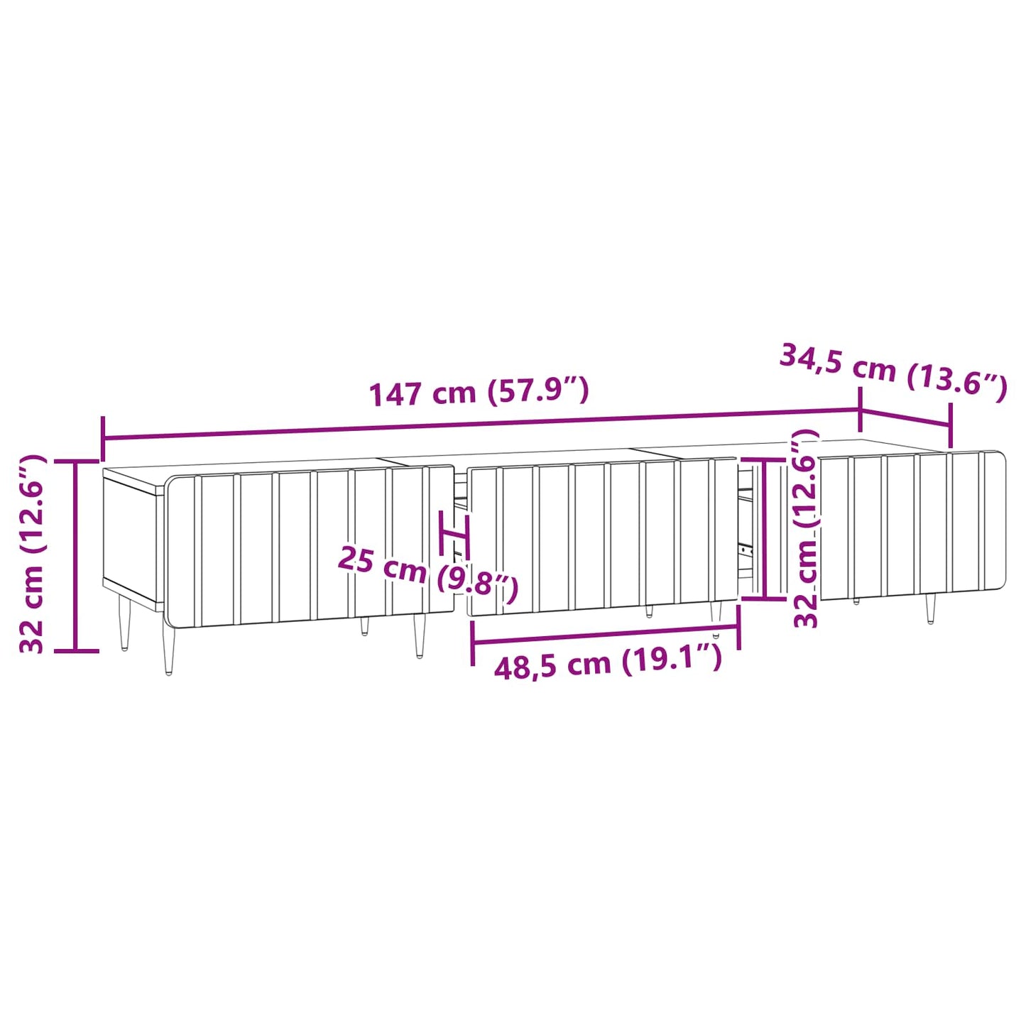 TV-skab Gammelt træ 147 x 34,5 x 32 cm Konstrueret træ