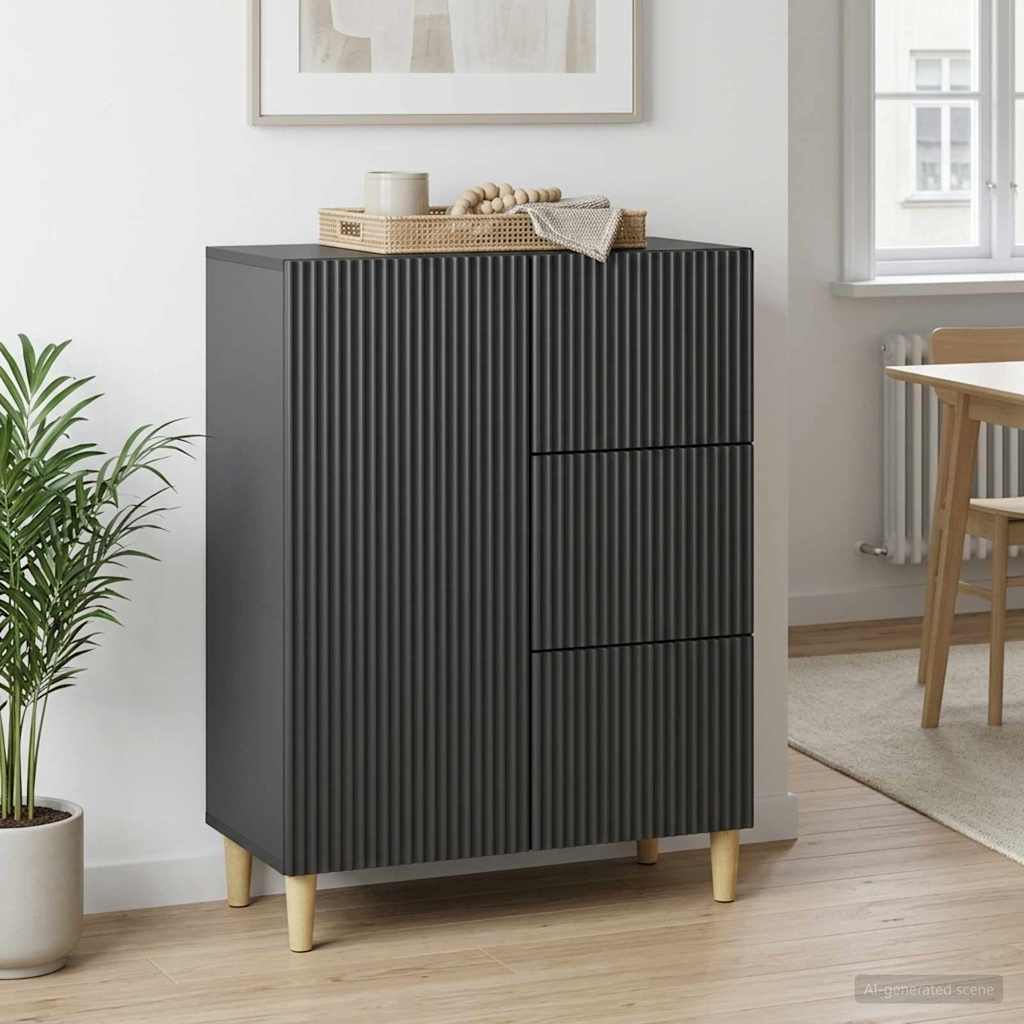 Sideboard med skuffe Sort 66 x 34,5 x 90 cm Konstrueret træ