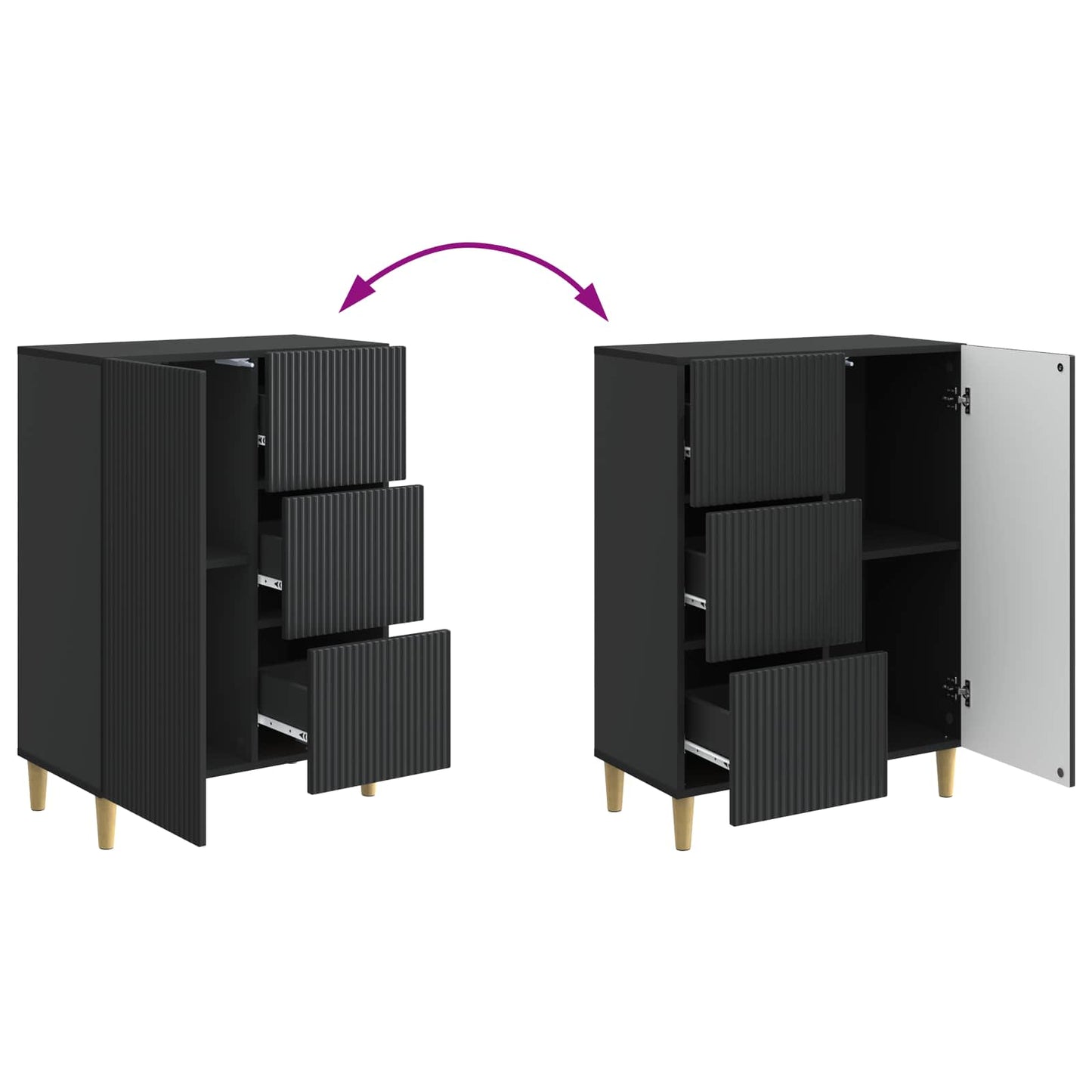 Sideboard med skuffe Sort 66 x 34,5 x 90 cm Konstrueret træ