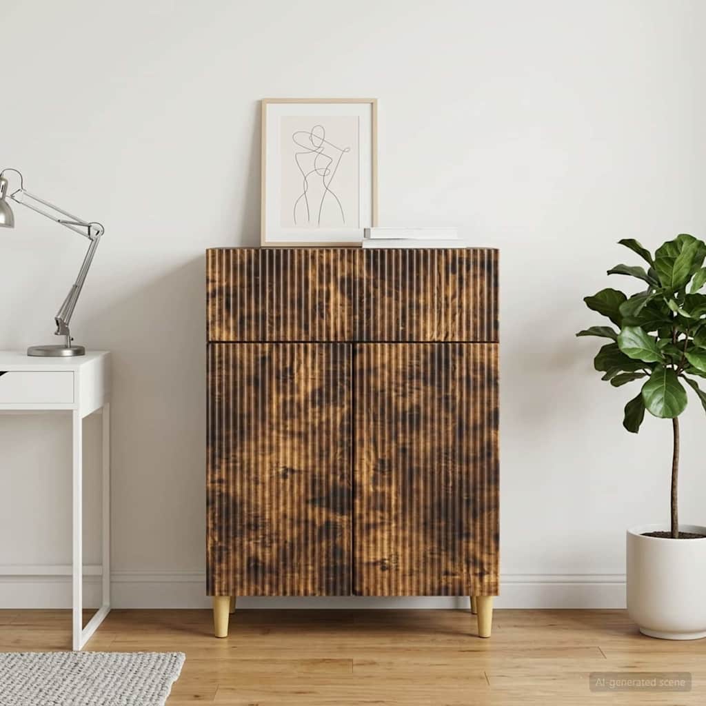 Sideboard med skuffe Røget eg 66 x 34,5 x 90 cm Konstrueret træ