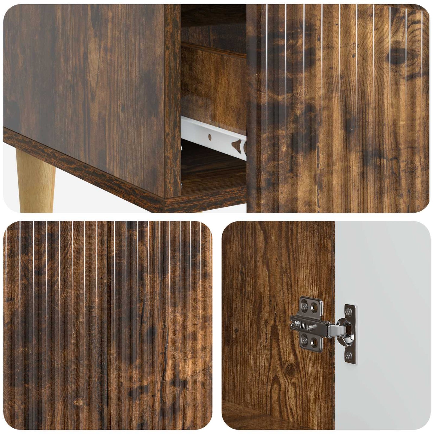 Sideboard med skuffe Røget eg 66 x 34,5 x 95 cm Konstrueret træ