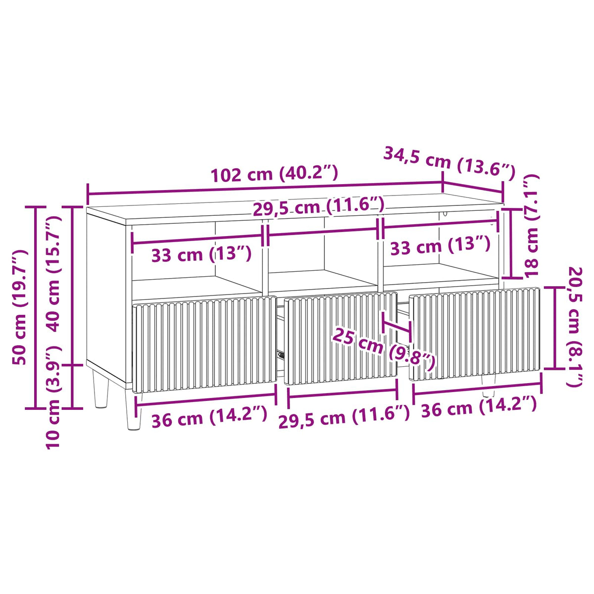 TV-skab 102 x 34,5 x 50 cm Sonoma-eg Konstrueret træ