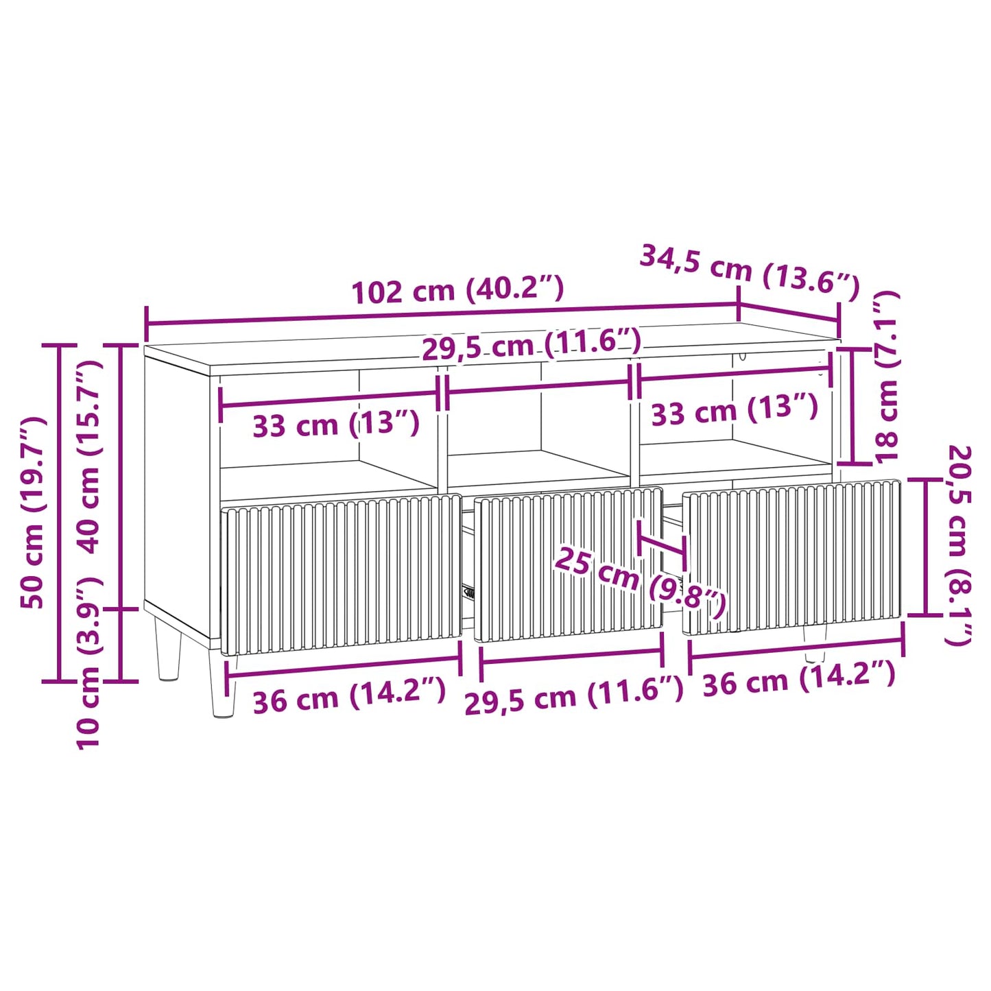TV-skab 102 x 34,5 x 50 cm Betongrå Konstrueret træ