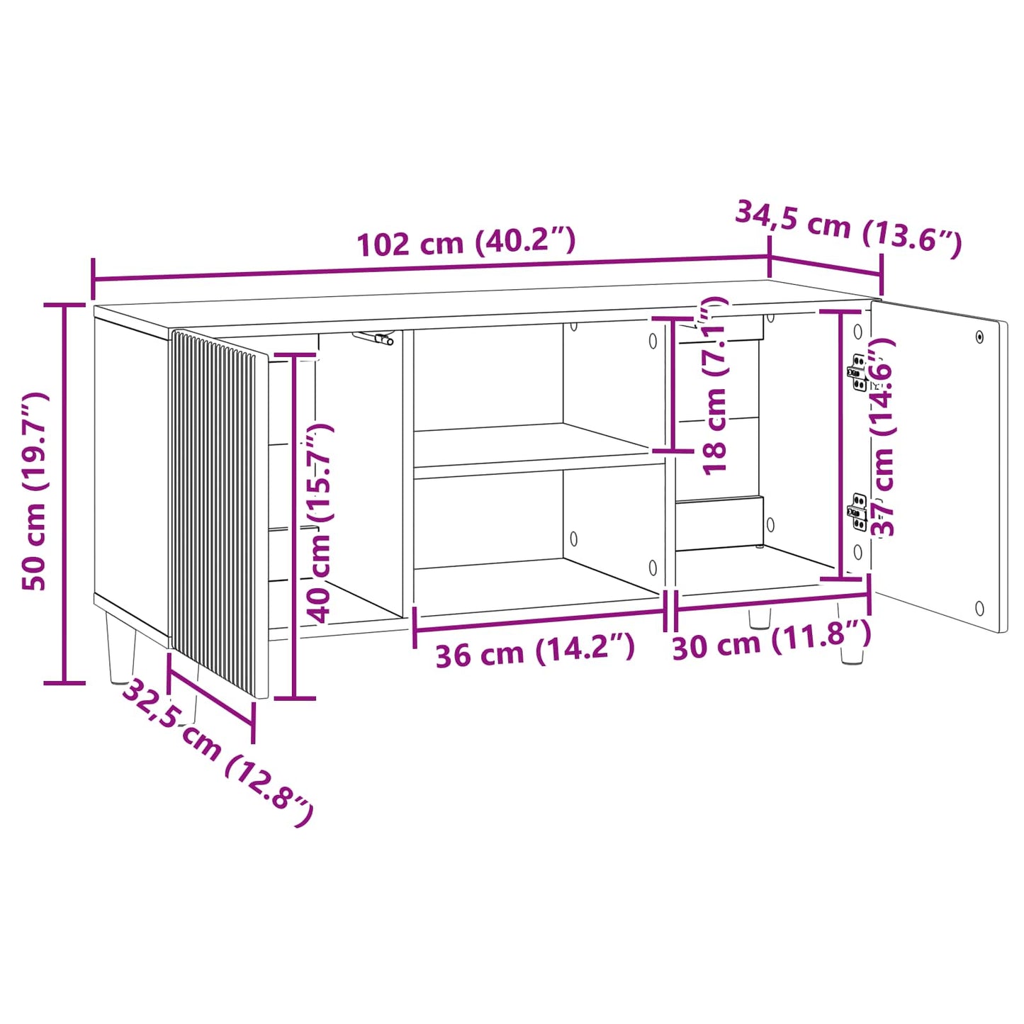 TV-skab Hvid 102 x 34,5 x 50 cm Konstrueret træ