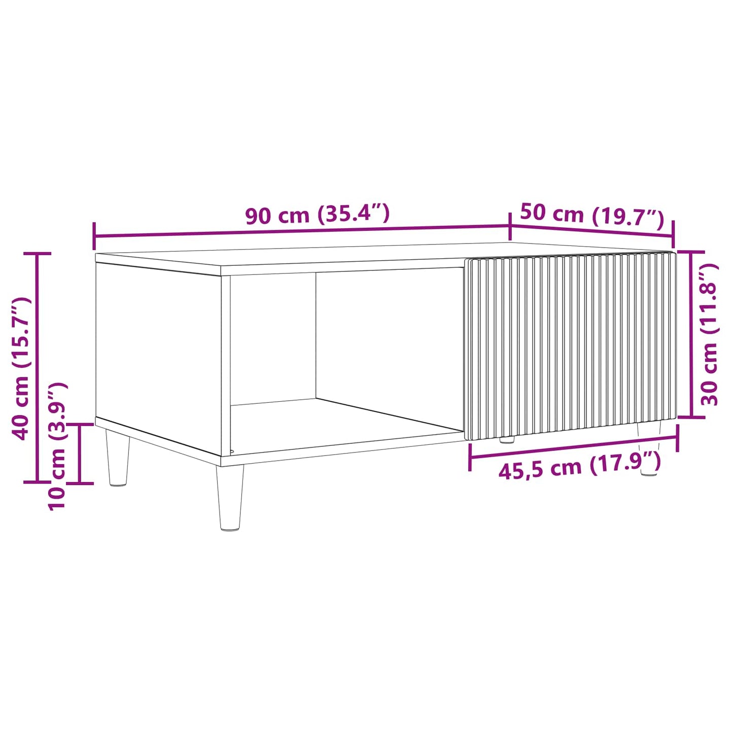 Sofabord Sonoma-eg 90 x 50 x 40 cm Konstrueret træ