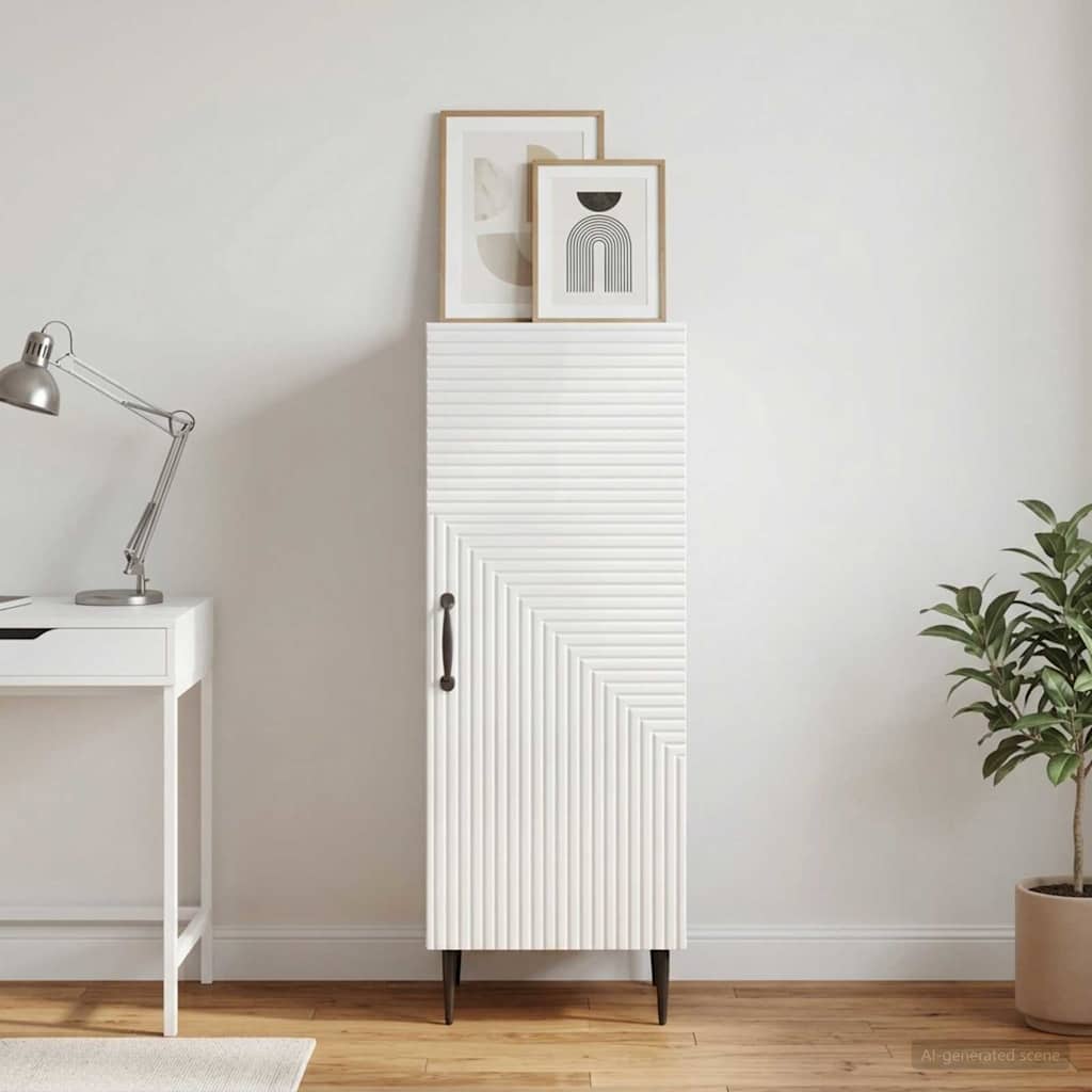 Sideboard Hvid højglans 33 x 34,5 x 89,5 cm Konstrueret træ