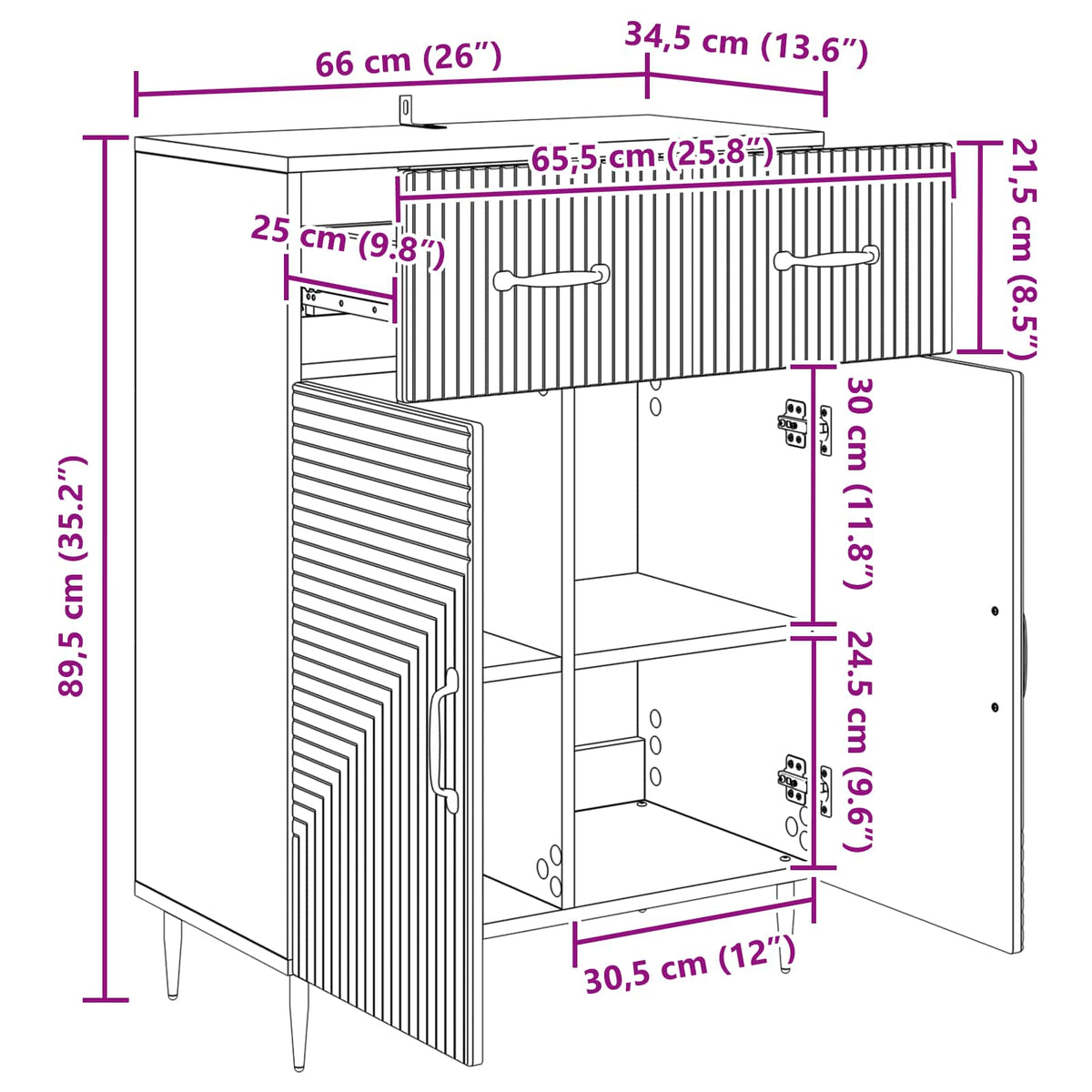 Sideboard Gammelt træ 66 x 34,5 x 89,5 cm Konstrueret træ