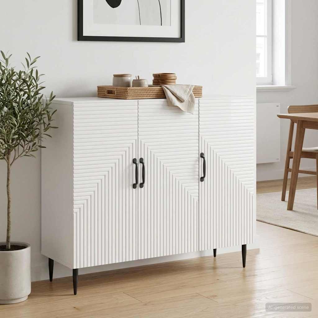 Sideboard Hvid højglans 89 x 34,5 x 80 cm Konstrueret træ