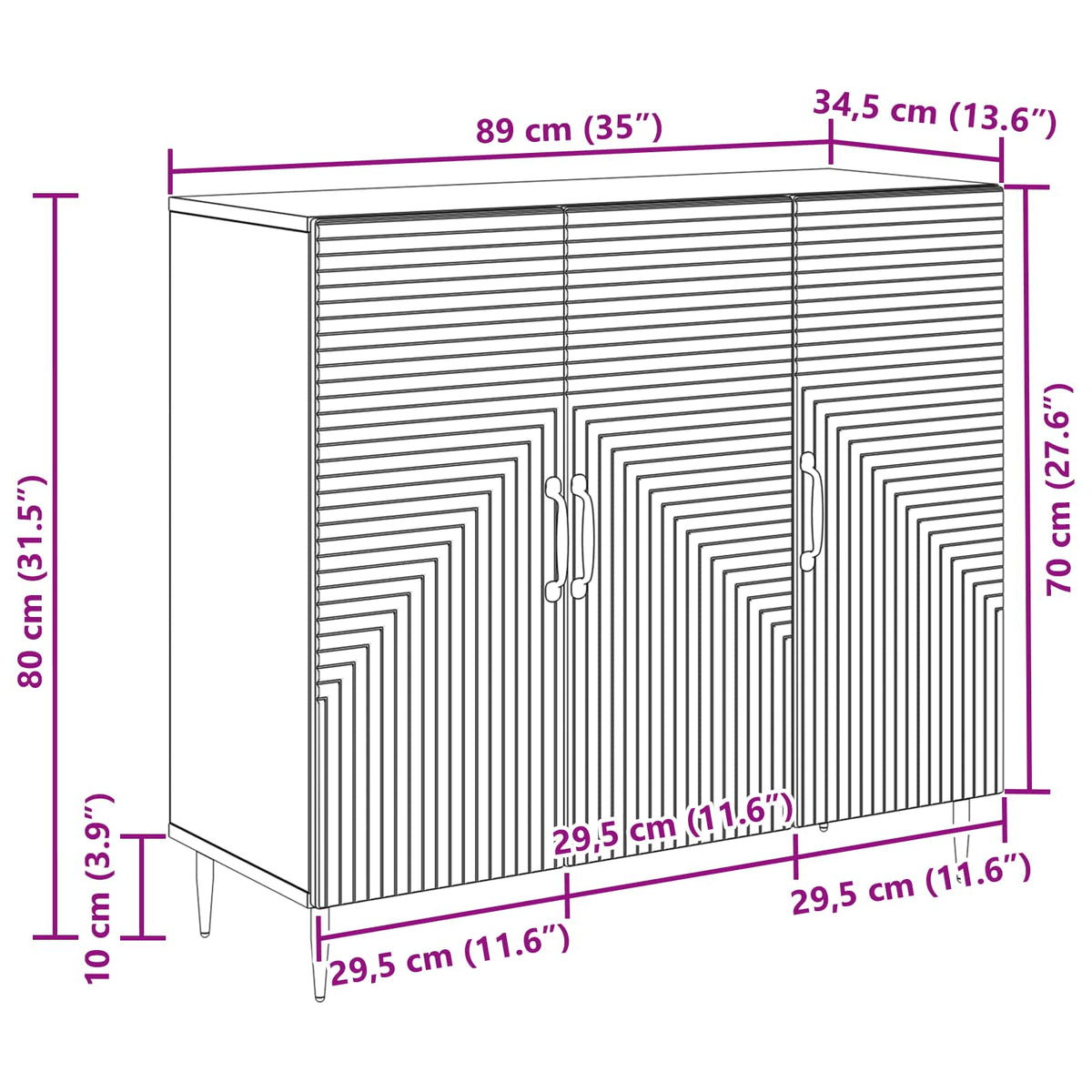 Sideboard Gammelt træ 89 x 34,5 x 80 cm Konstrueret træ