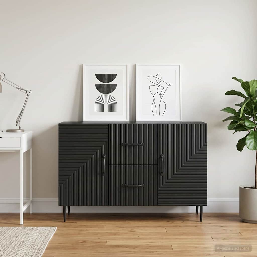 Sideboard med skuffe Sort 89 x 34,5 x 60 cm Konstrueret træ