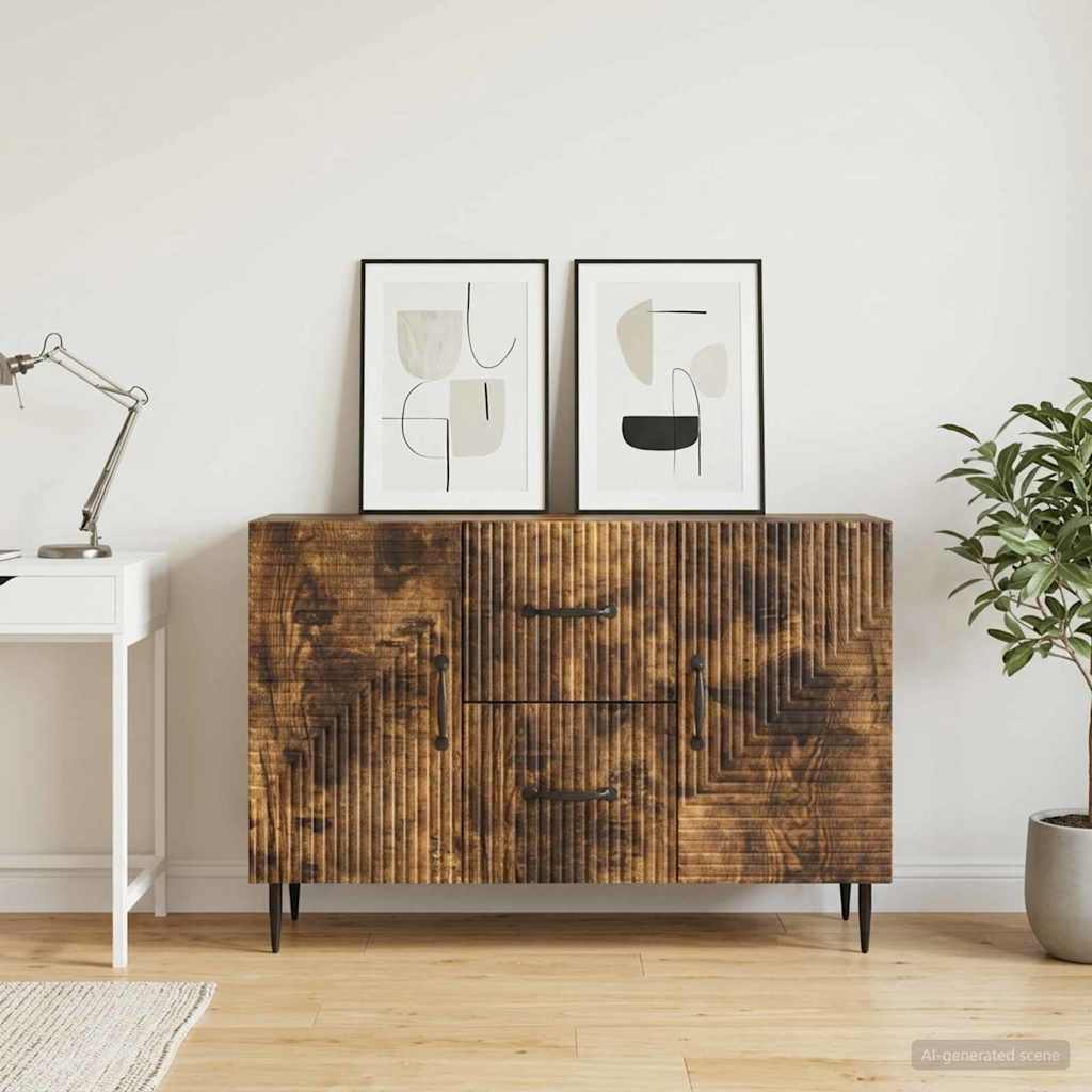 Sideboard med skuffe Røget eg 89 x 34,5 x 60 cm Konstrueret træ