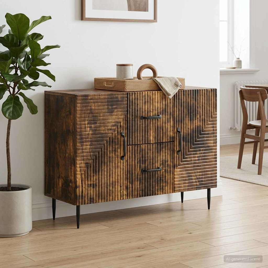 Sideboard med skuffe Røget eg 89 x 34,5 x 60 cm Konstrueret træ