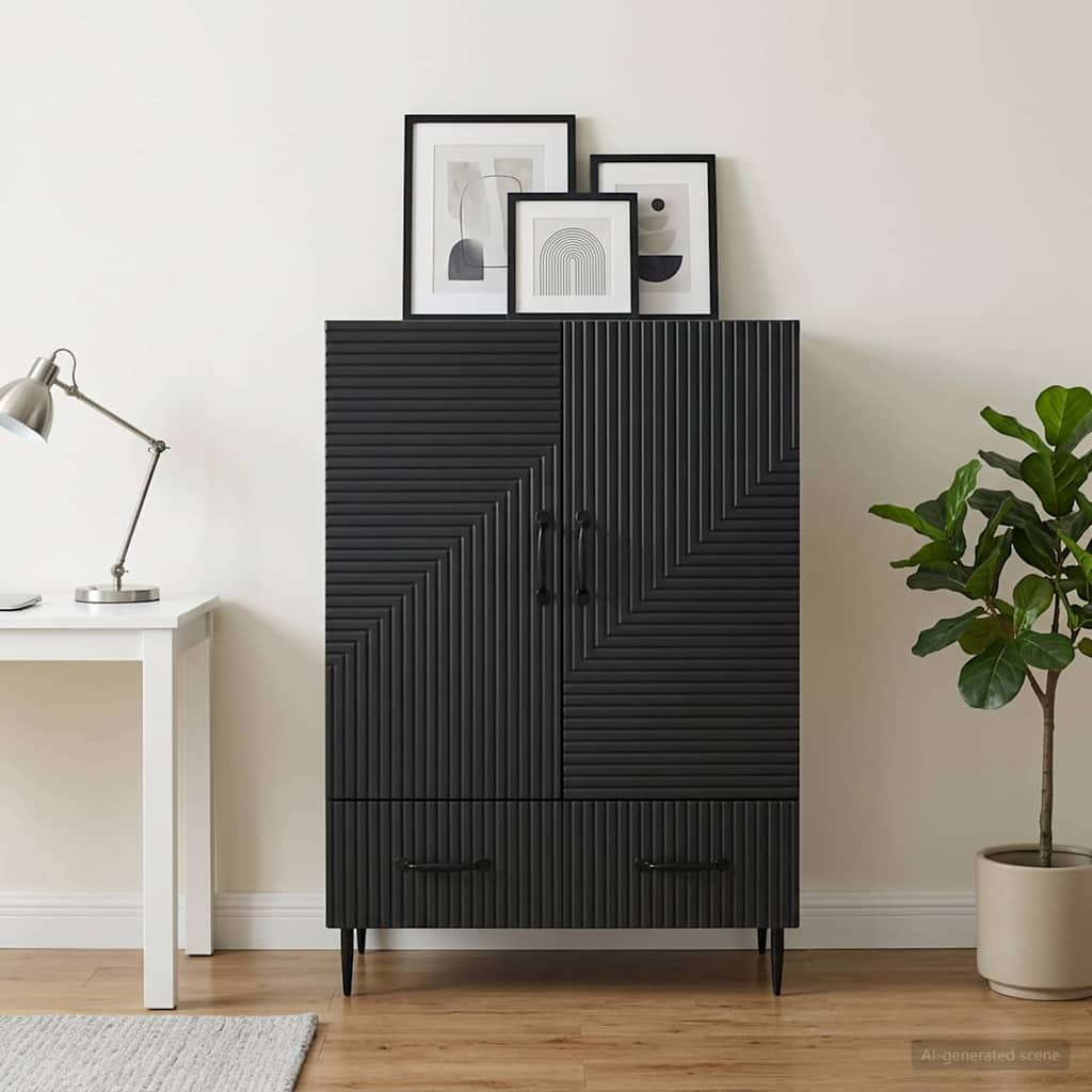 Sideboard med skuffe Sort 66 x 34,5 x 95 cm Konstrueret træ